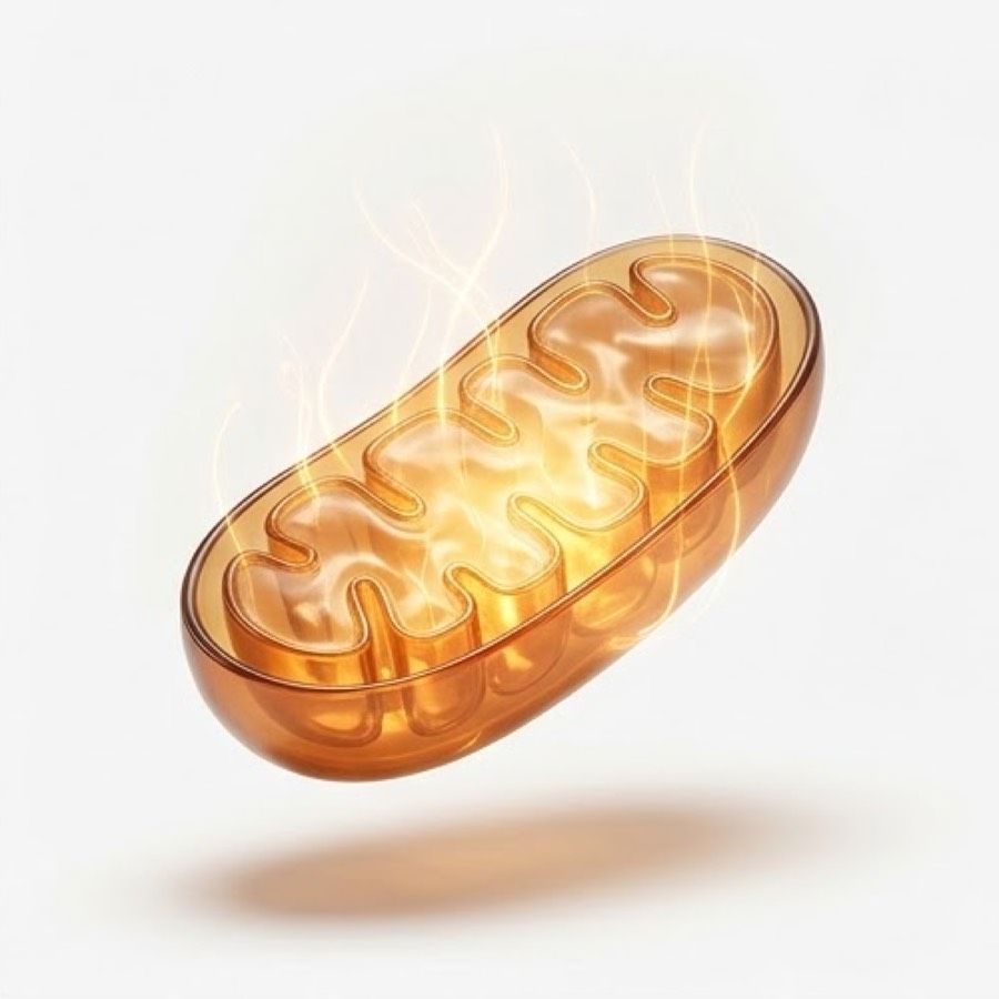 Glowing healthy mitochondria producing energy
