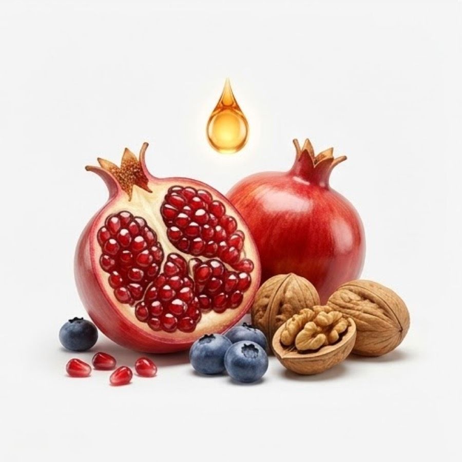 Pomegranate, walnuts and blueberries