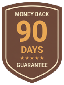 90-day money-back guarantee seal.