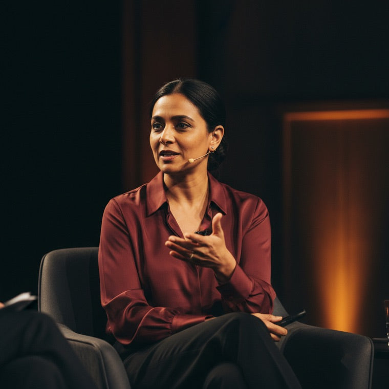 Researcher speaking on a longevity panel