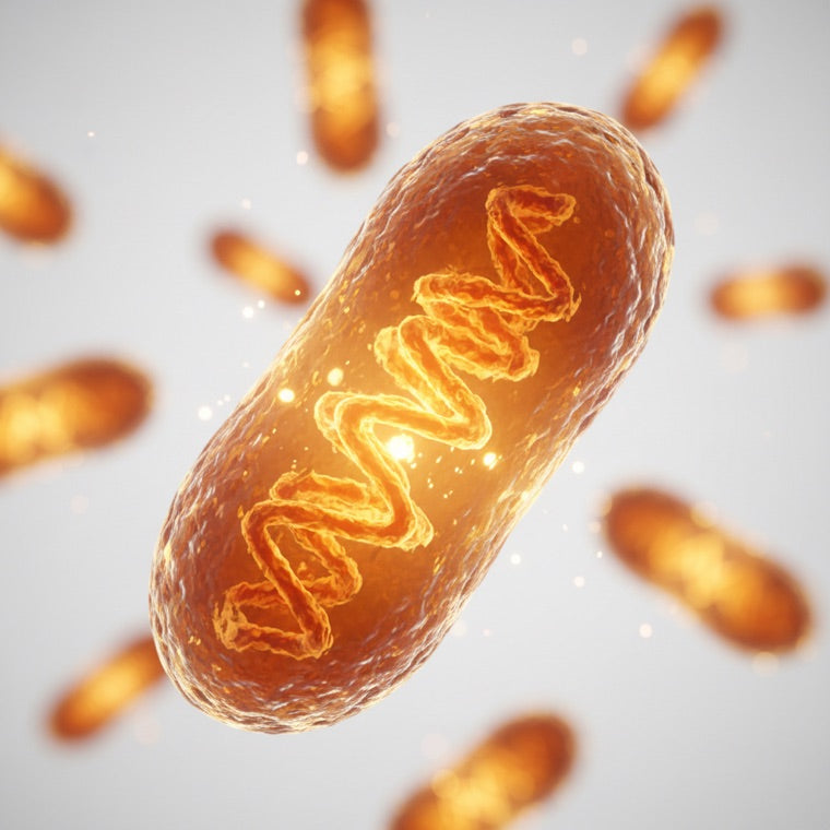A healthy, renewed mitochondrion glowing with energy